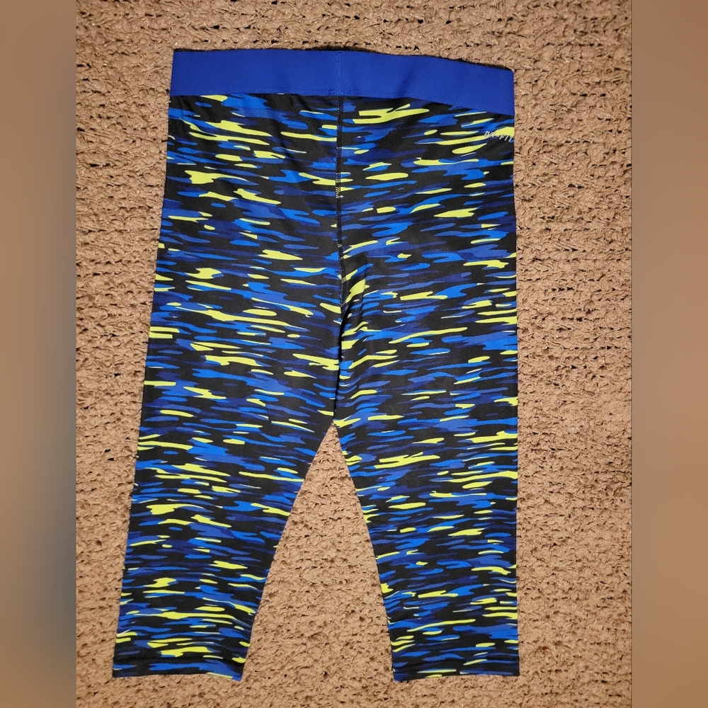 NIKE DRI-FIT PRO Capris Blue And Neon Size L - Picture 2 of 3